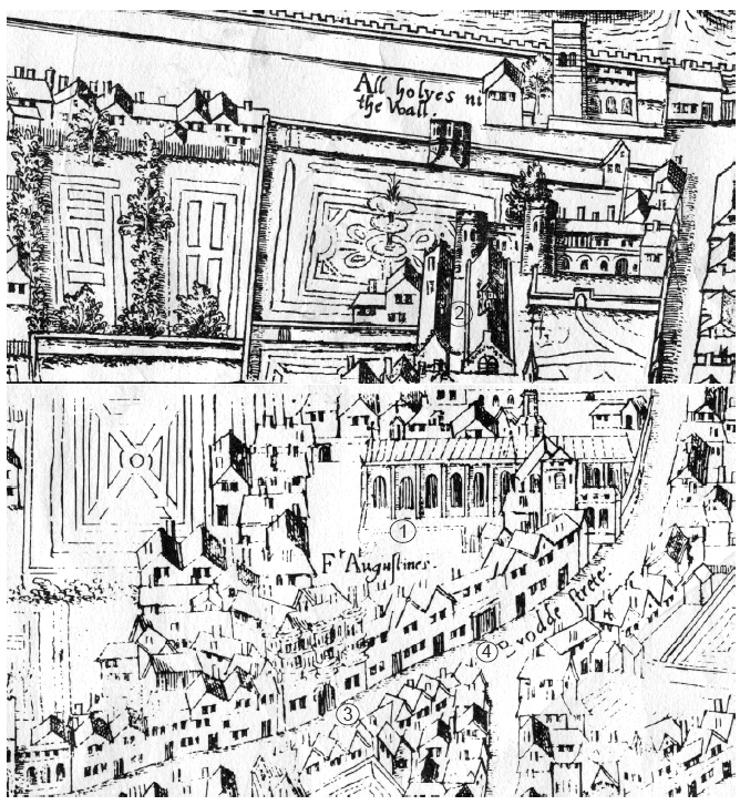 Austin Friars, c. 1550. Copperplate. (Source of image: Wikimedia Commons)