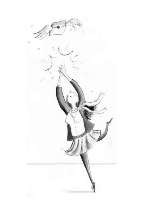 A cartoon of a woman trying to catch a letter
