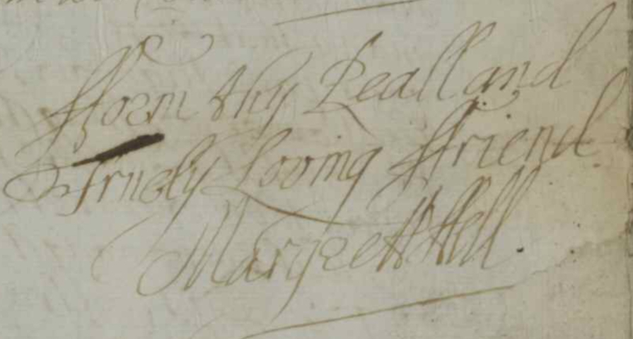 Detail showing the signature of Margaret Fell,