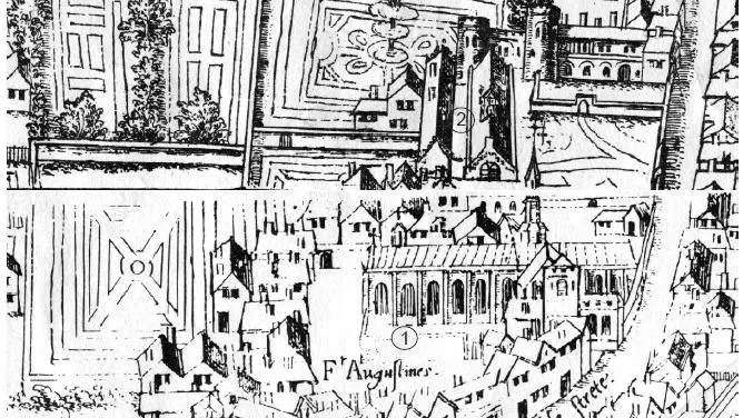 Austin Friars, c. 1550. Copperplate. (Source of image: Wikimedia Commons)