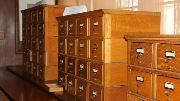 Wooden Worlds: The Bodleian’s iconic ‘Index of Literary of Correspondence’, pictured in situ at the so-called ‘Selden End’ of Duke Humfrey’s Library. 