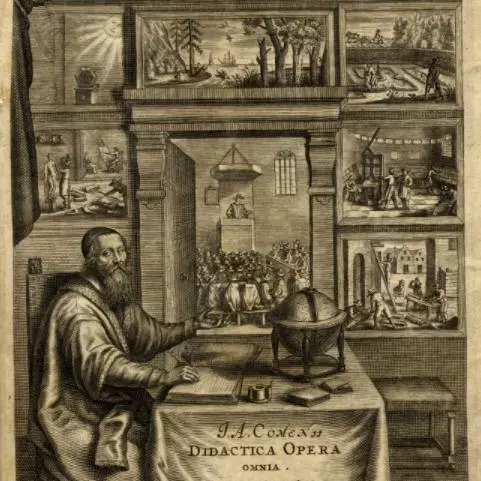 Title page of ‘Opera didactica omnia’ (Amsterdam, 1657). (Source of image: MAnnheimer TExte Online)